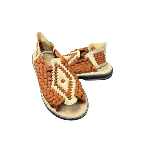 Chubasco Aztec Woven Unisex Leather Sandals Men's Size 7-8 Ladies 9-10 Handmade - Picture 1 of 9